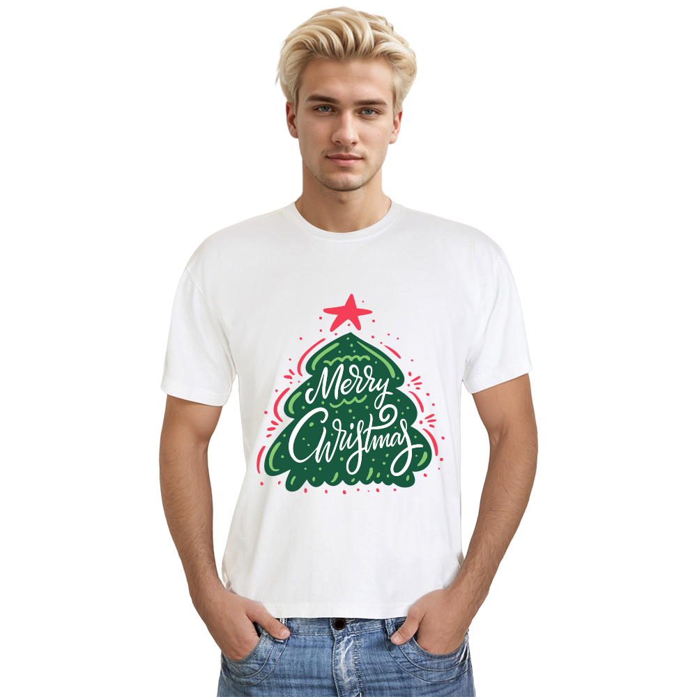 Adult Unisex Christmas Tree Xmas Black White Festival T-shirt