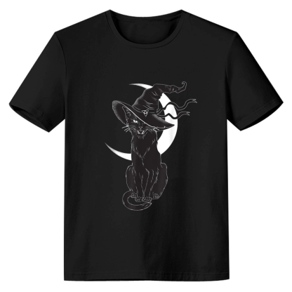 Adult Woman Black Cat  Witch Halloween Black T-shirt Costume