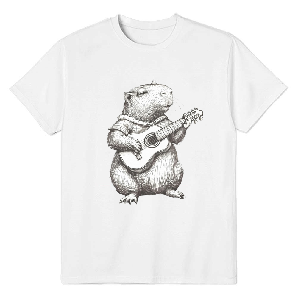 Adult Unisex Capybara Playing Guitar Lover White T-shirt