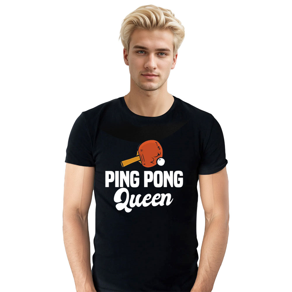 Adult Unisex Ping Pong Queen Sport Lover Black T-shirt Costume