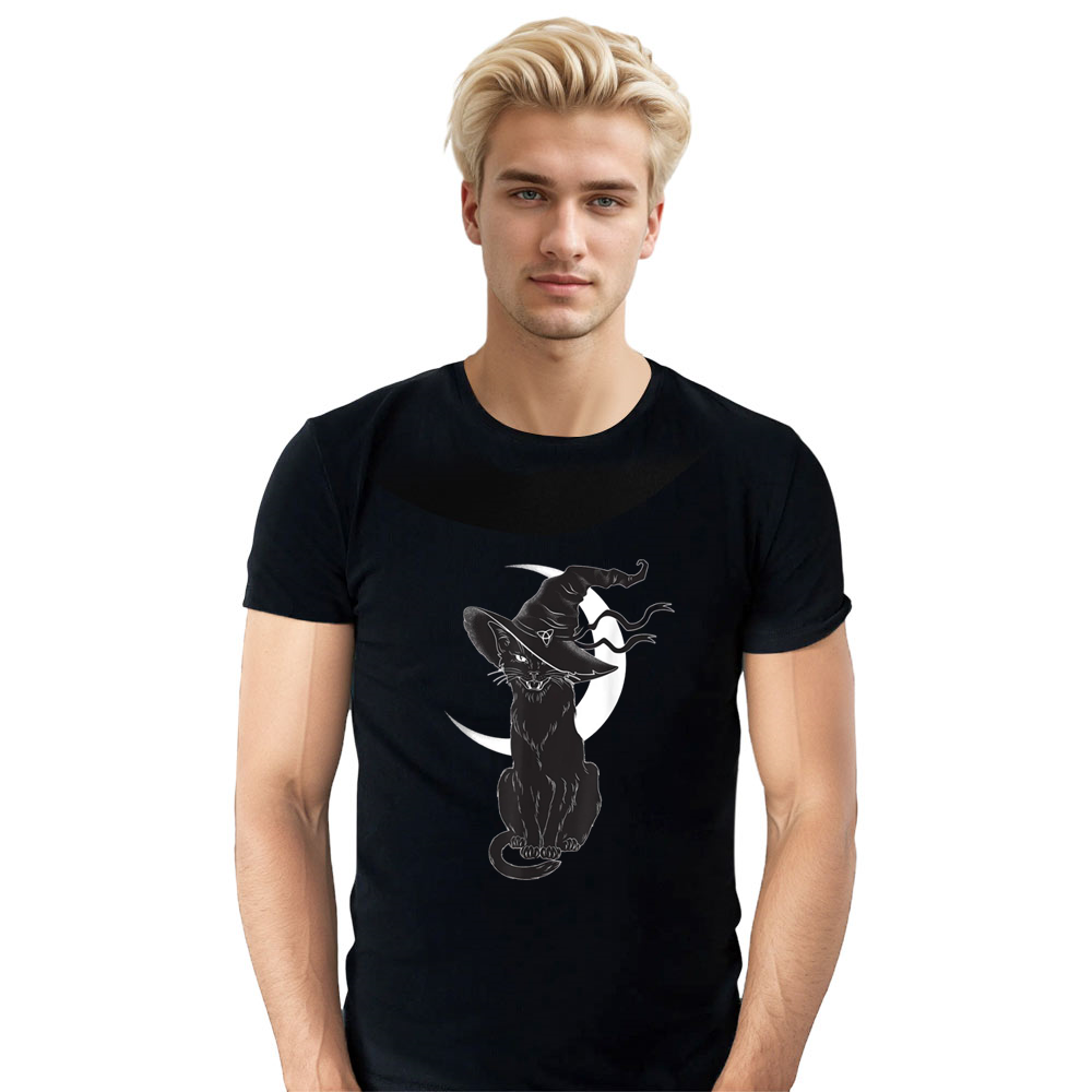 Adult Woman Black Cat  Witch Halloween Black T-shirt Costume