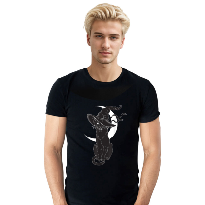 Adult Woman Black Cat  Witch Halloween Black T-shirt Costume