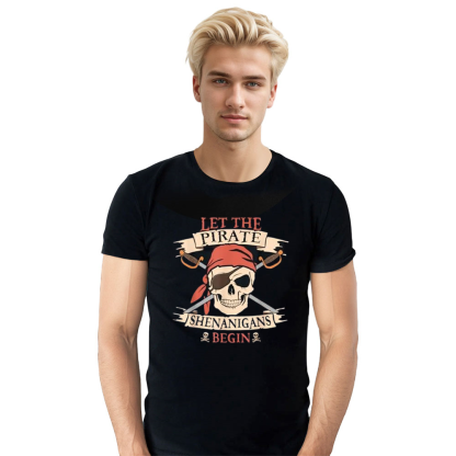 Adult Unisex Let The Pirate Shenanigans Begin Black T-shirt Costume