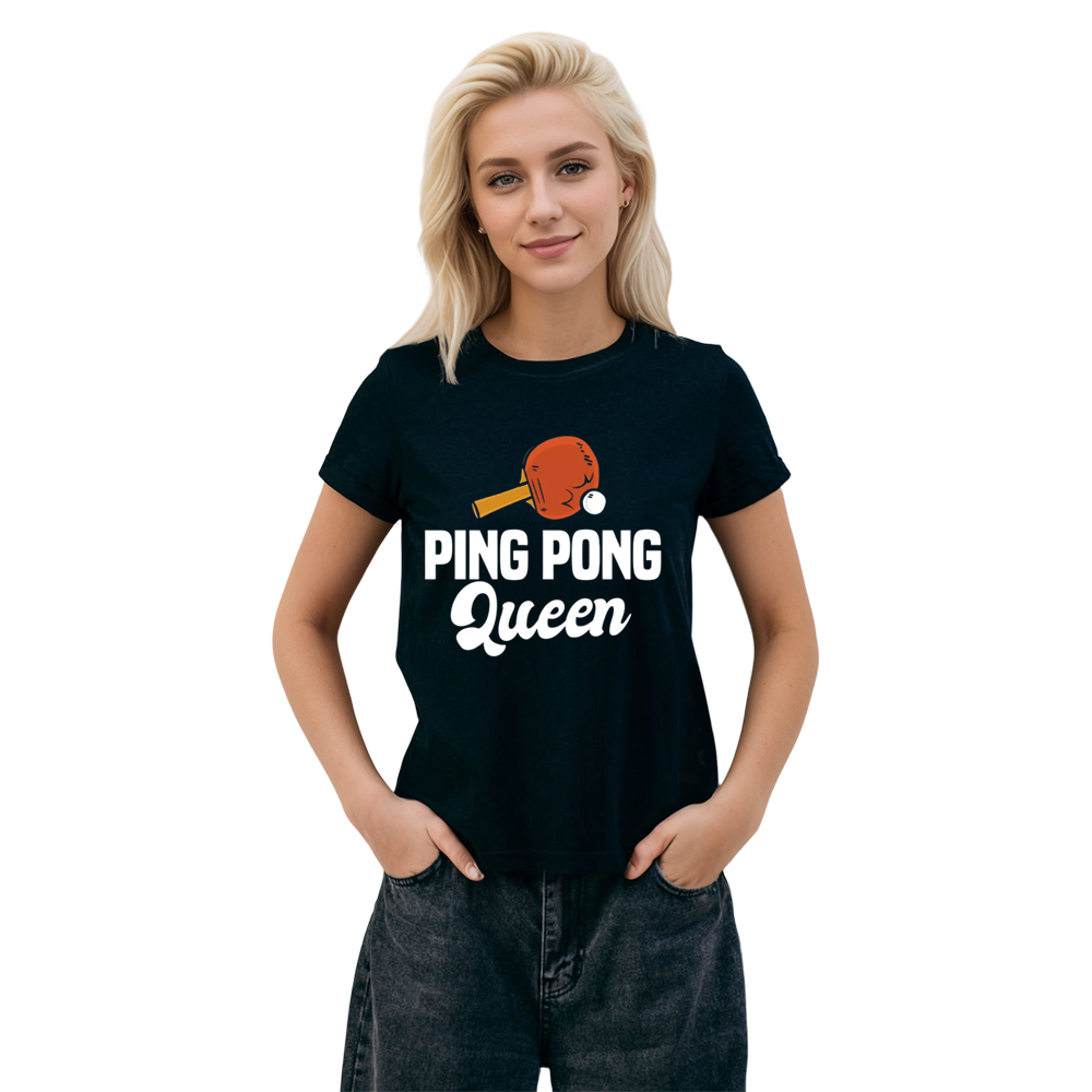 Adult Unisex Ping Pong Queen Sport Lover Black T-shirt Costume