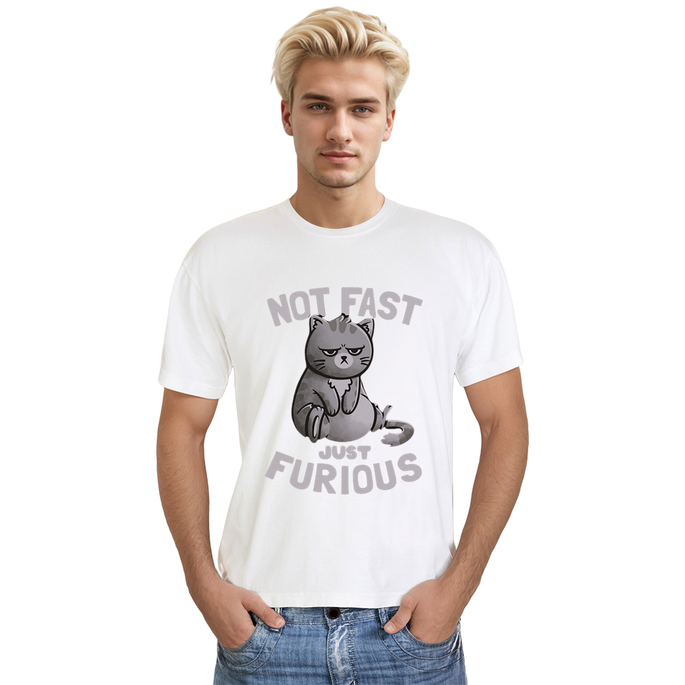 Adult Unisex Not Fast Just Furious Cat Pet Lover White T-shirt
