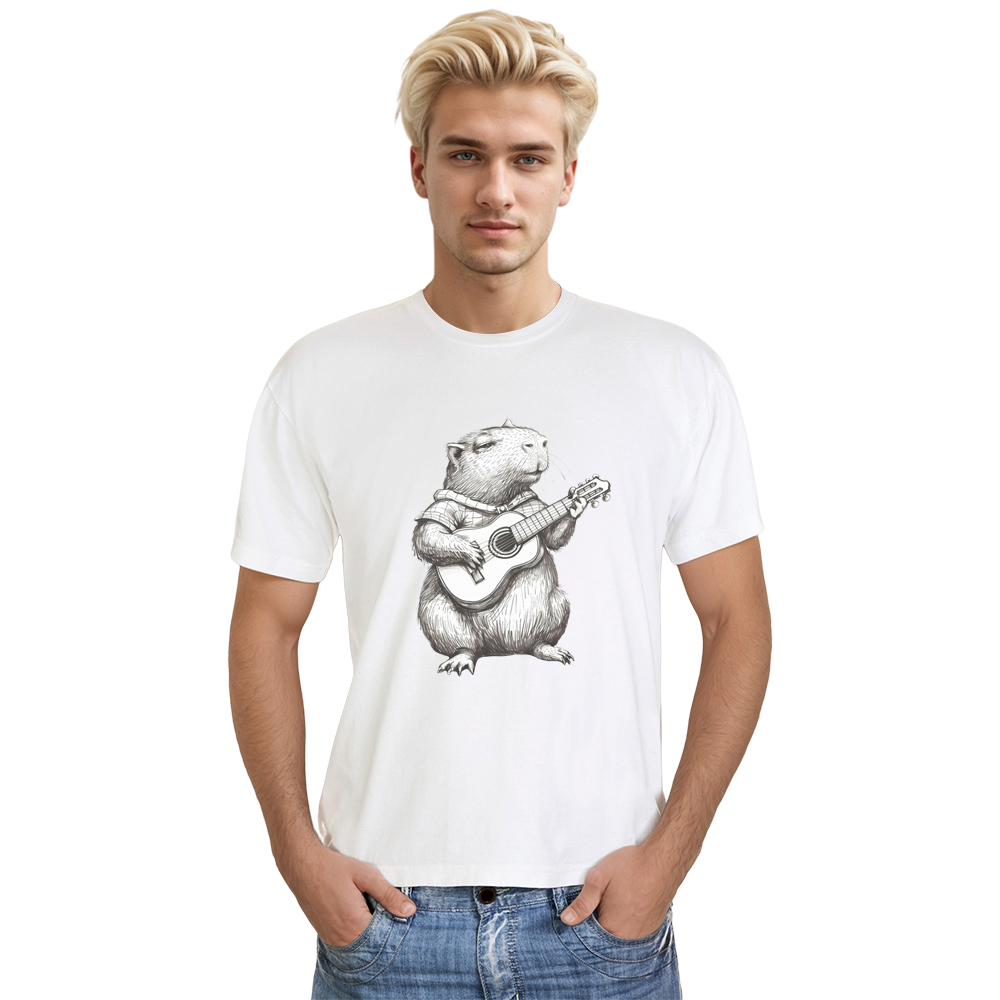 Adult Unisex Capybara Playing Guitar Lover White T-shirt