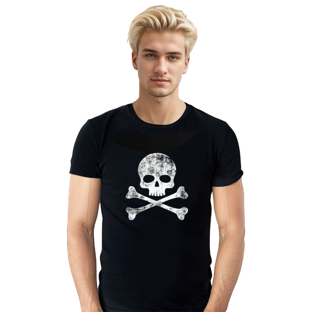 Adult Unisex Crossbones Skeleton Jolly Roger Horror Skull Halloween Black T-shirt Costume