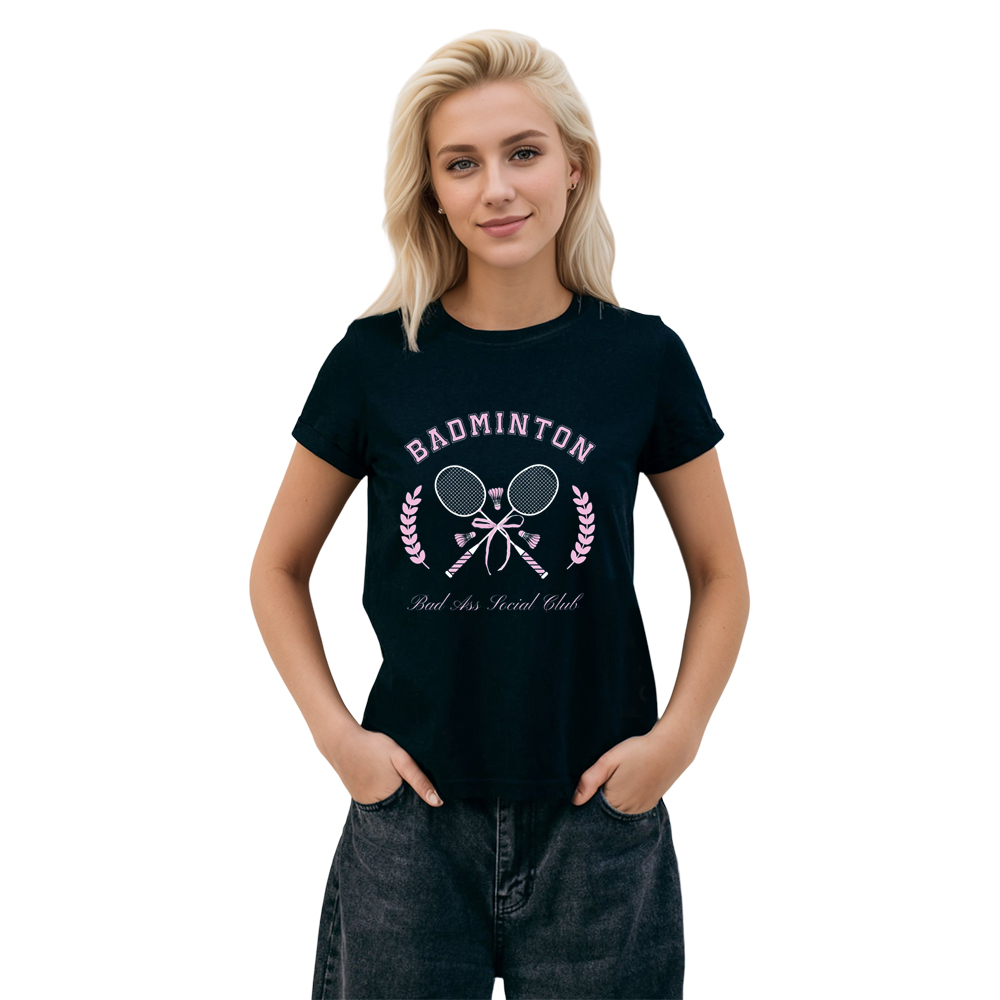 Adult Unisex Badminton Girls Gift Black Sport T-shirt Costume