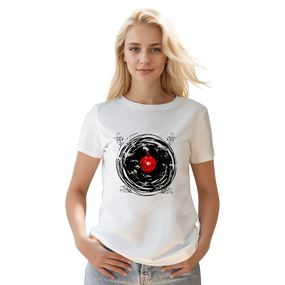 Adult Unisex Vinyl Records Enchanting Twirls Music Festival White T-shirt Costume