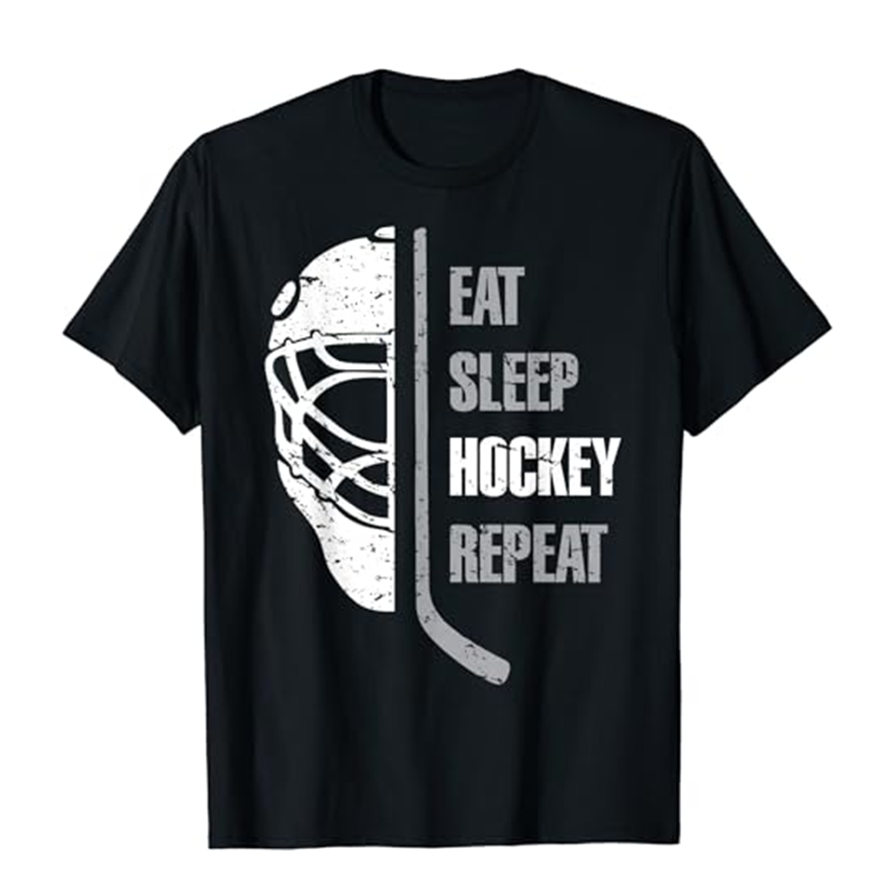 Adult Unisex Letter Play Hockey Black Short Sleeve T-shirt Outfits Top Costume