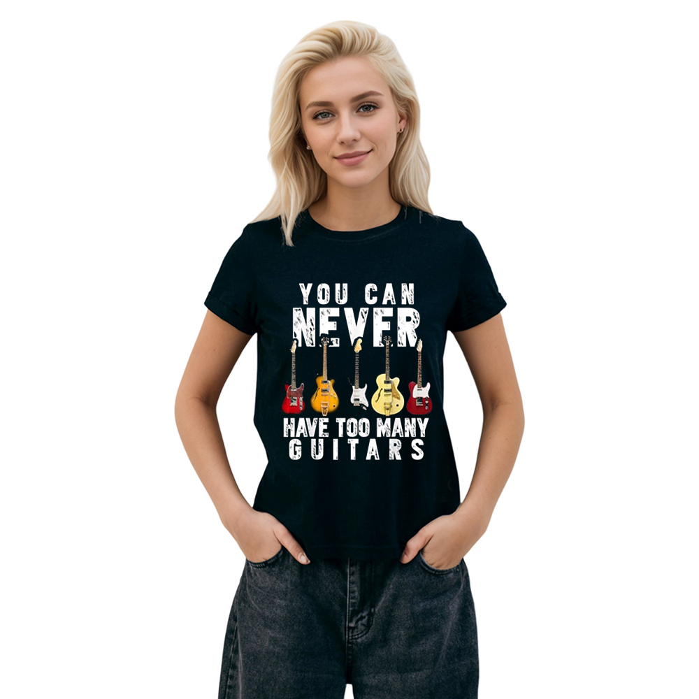 Adult Unisex You Can Never Have Too Many Guitars Music Festival Black T-shirt Costume