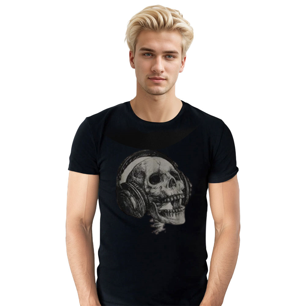 Adult Unisex Horror Music Skull Halloween Black T-shirt Costume
