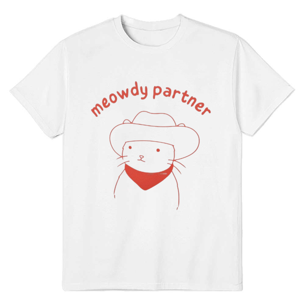 Adult Unisex Cat Pet Lover Meowdy Partner  White T-shirt