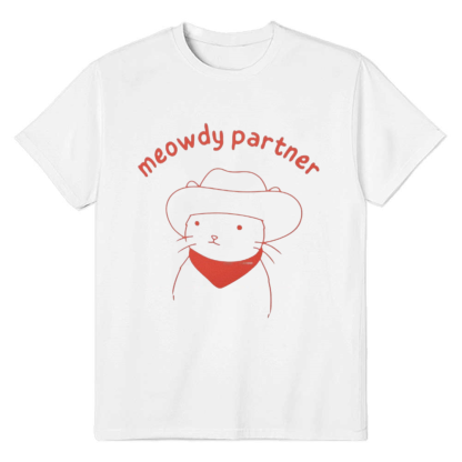 Adult Unisex Cat Pet Lover Meowdy Partner  White T-shirt