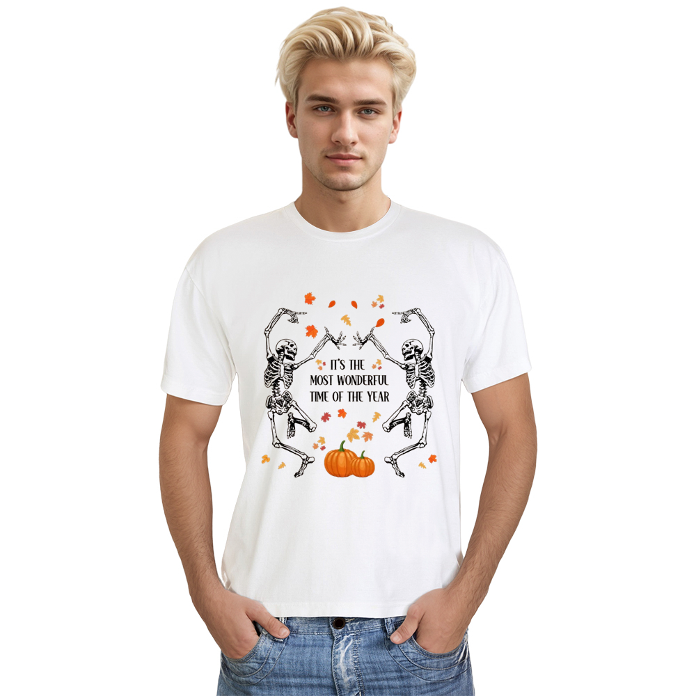 Adult Unisex Halloween Dancing Skeletons Pumpkin White T-shirt Costume