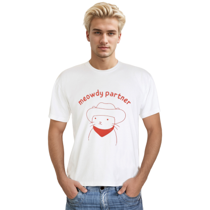 Adult Unisex Cat Pet Lover Meowdy Partner  White T-shirt