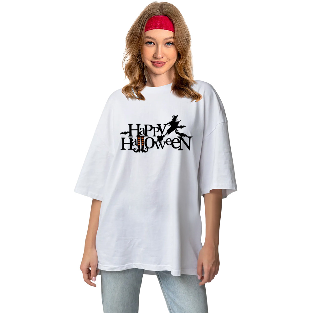 Adult Unisex Happy Halloween Letter White T-shirt Costume
