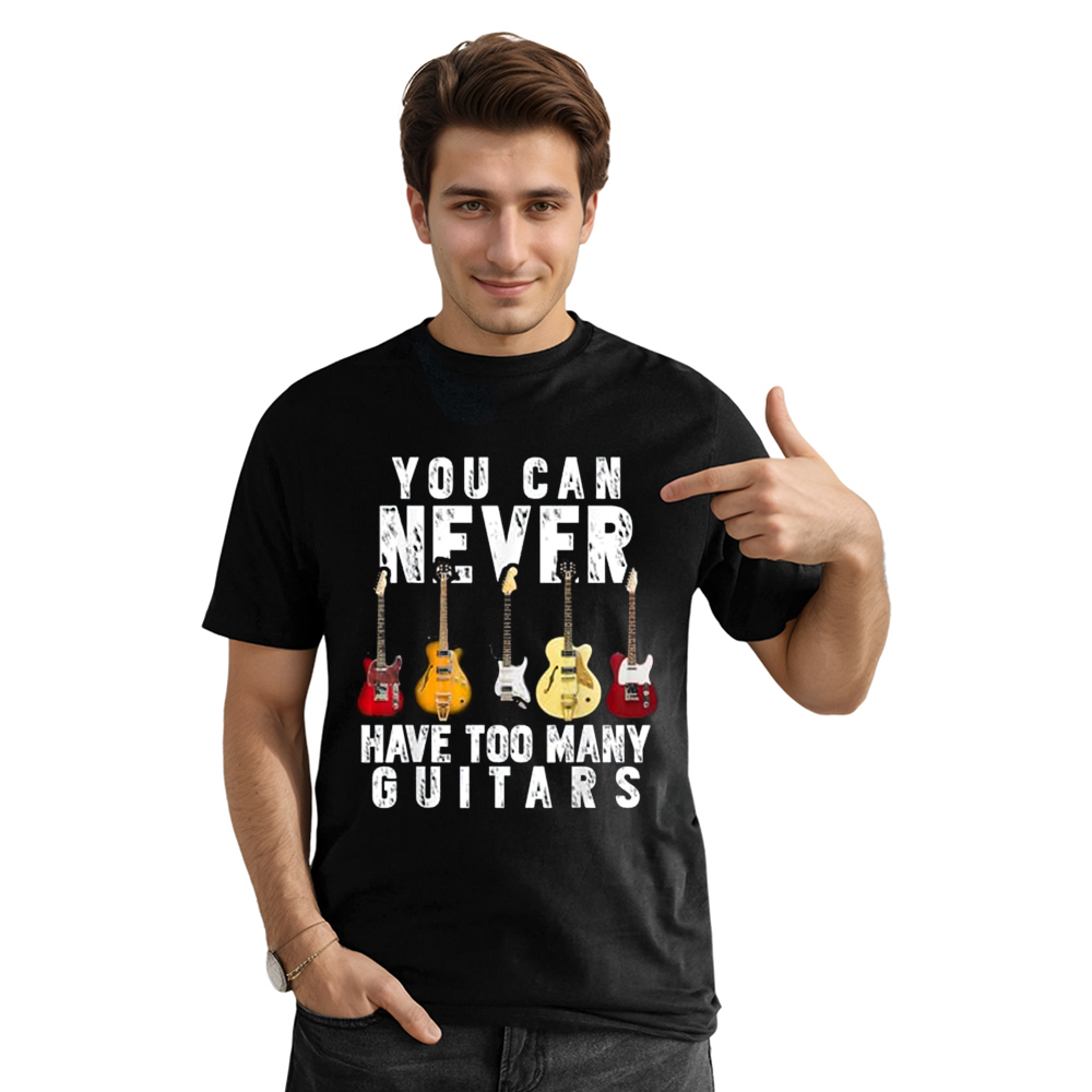 Adult Unisex You Can Never Have Too Many Guitars Music Festival Black T-shirt Costume