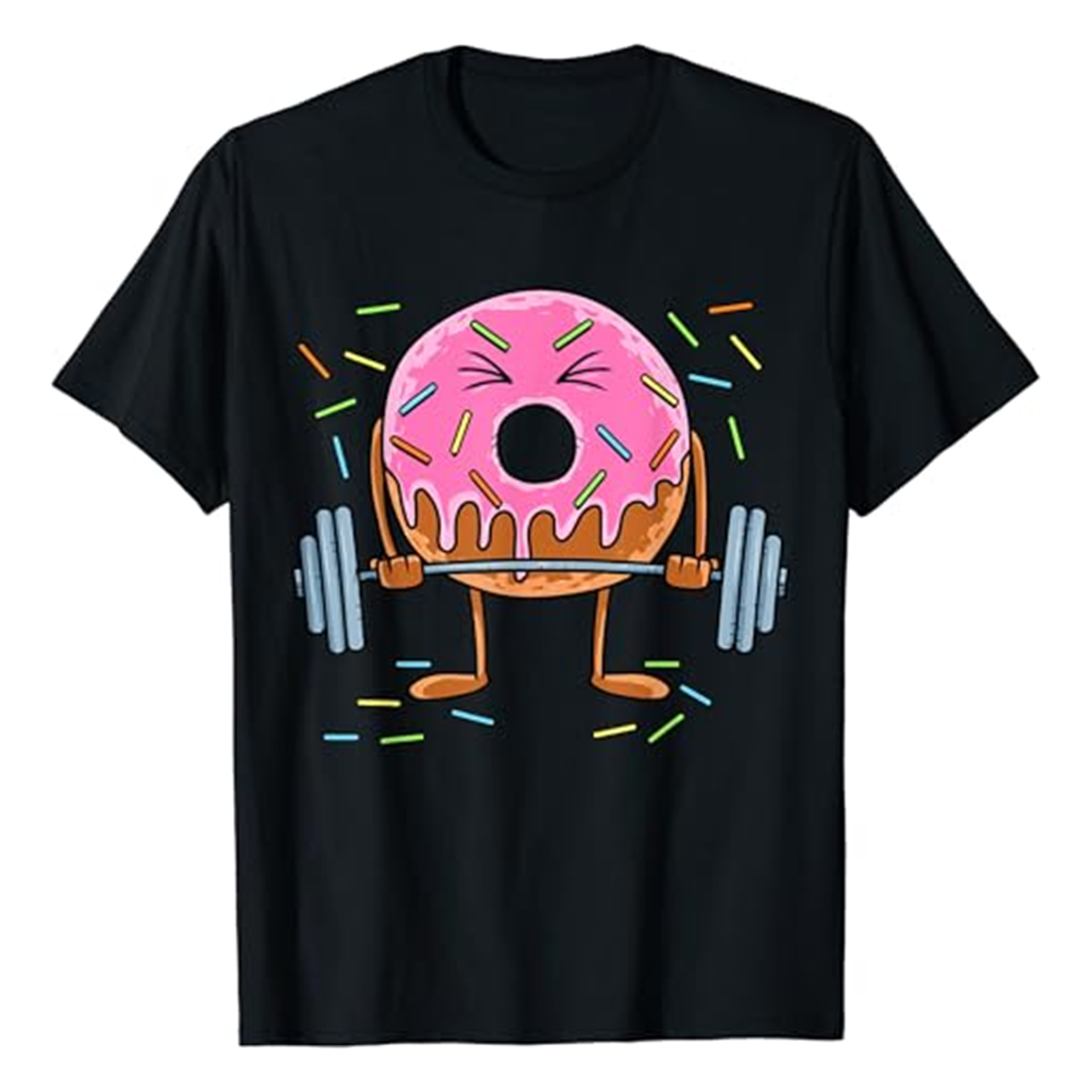 Adult Weightlifing Funny Donut Lover Fitness Gym Workout Sport Black T-shirt Costume