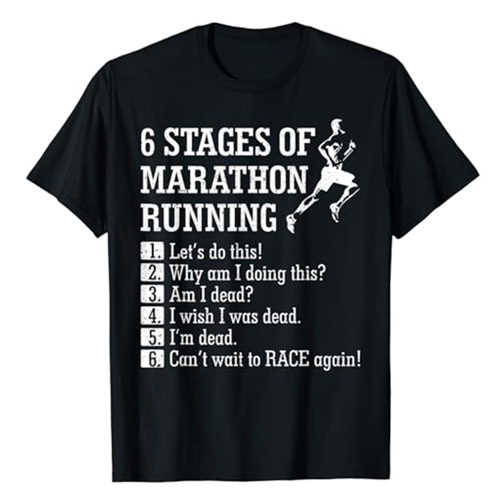 Adult 6 Stages Of Marathon Running Fitness Gym Workout Sport Black T-shirt Costume