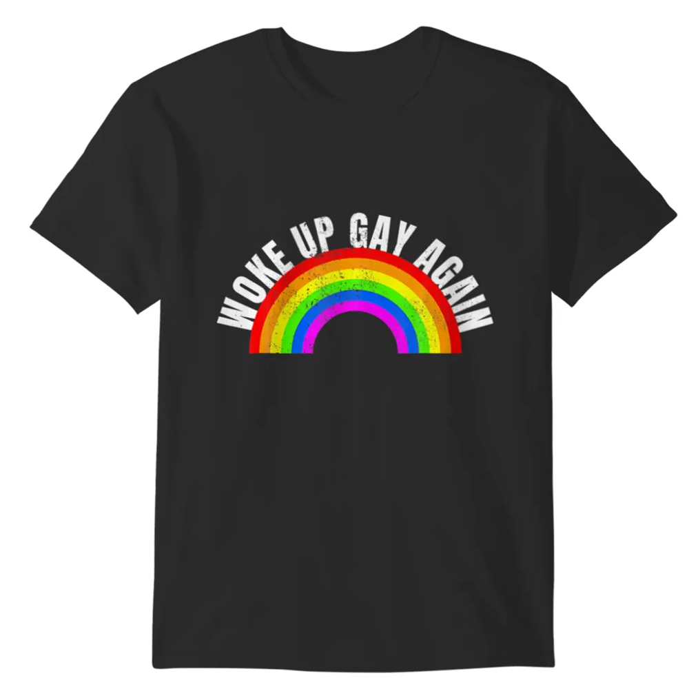 Adult Unisex Woke Up Gay Again LGBT Pride Month Black T-shirt Costume