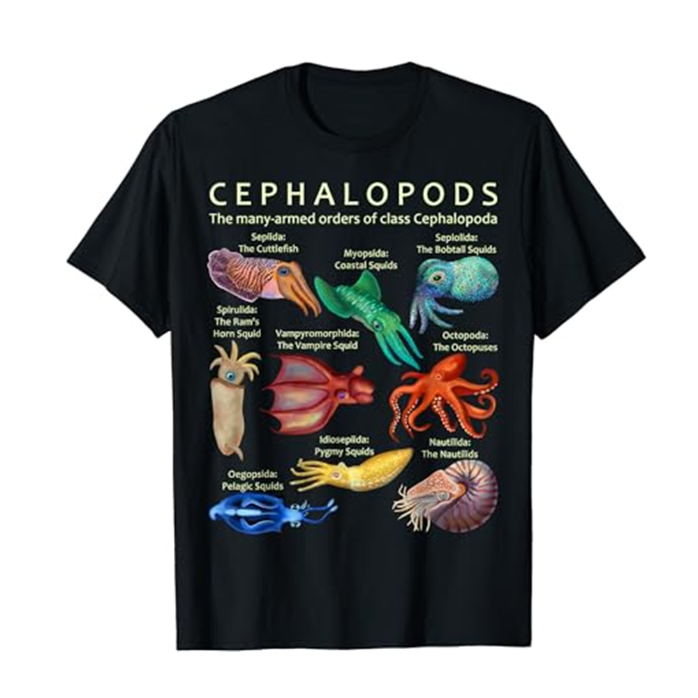 Adult The Cephalopod Octopus Squid Cuttlefish Nautilus Black Short Sleeve T-shirt Outfits Top Costume