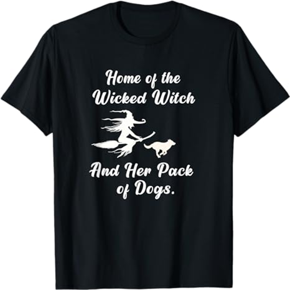 Adult Woman Witch And Her Pack Of Dog Halloween Black T-shirt Costume