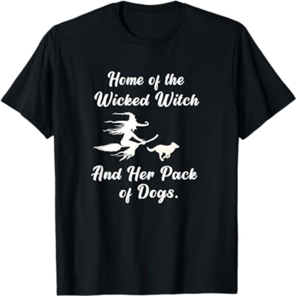 Adult Woman Witch And Her Pack Of Dog Halloween Black T-shirt Costume