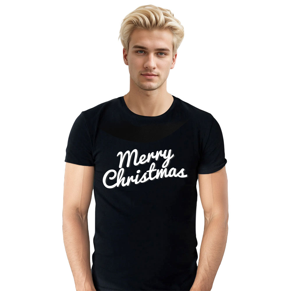 Adult Unisex Merry Christmas Xmas Letter Black Festival T-shirt