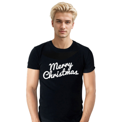 Adult Unisex Merry Christmas Xmas Letter Black Festival T-shirt