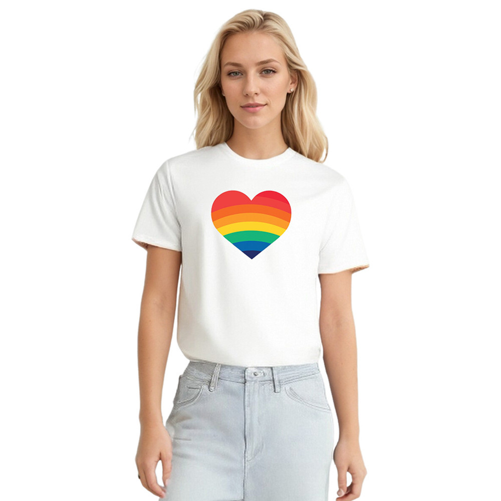 Adult Unisex Pride Month LGBT Rainbow Heart White T-shirt Costume