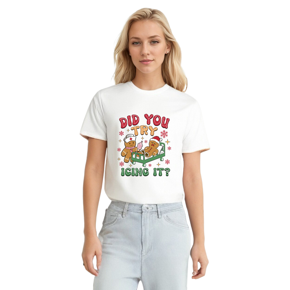 Adult Unisex Did You Try Icing It Christmas Gingerbread Funny White T-shirt