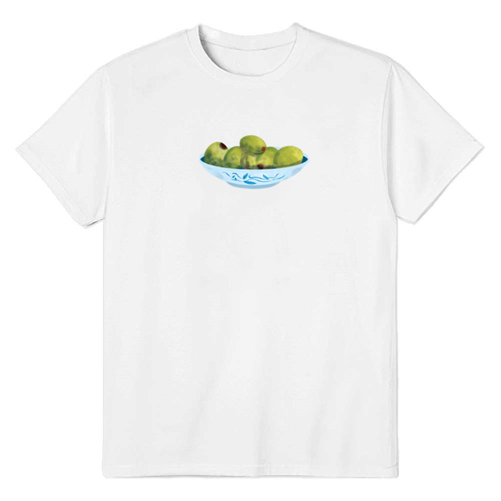 Adult Unisex Olive Bowl Painted Fruit Lover White T-shirt