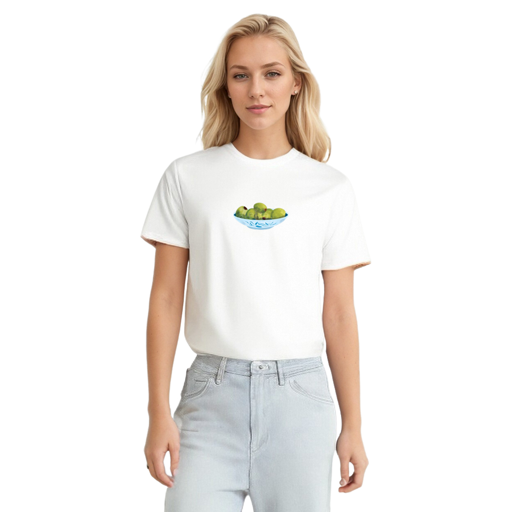 Adult Unisex Olive Bowl Painted Fruit Lover White T-shirt