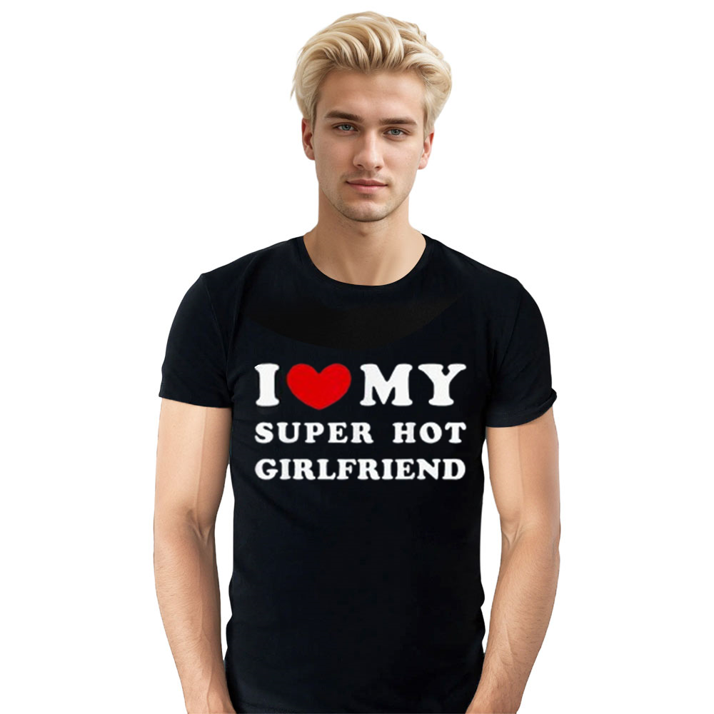 Adult Unisex Letter I Love My Super Hot Girlfriend Valentine's Day Heart Black T-shirt Costume
