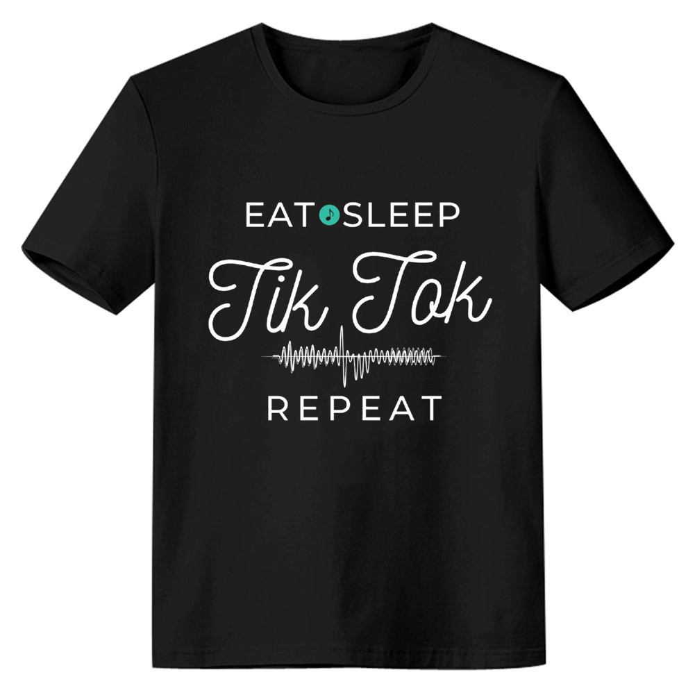 Eat Sleep Tik Tok Repeat  TikTok Refugee Black T-shirt