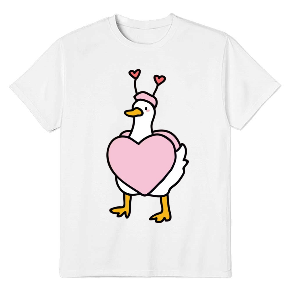 Hearty Duck Adult Unisex Animals Lover Valentine's Day White T-shirt