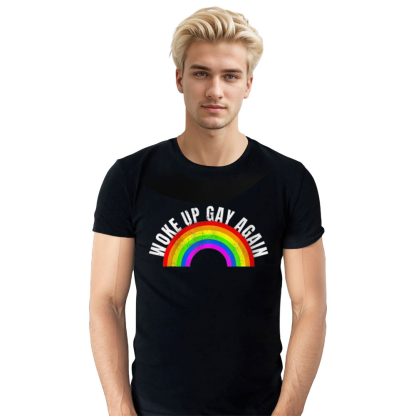 Adult Unisex Woke Up Gay Again LGBT Pride Month Black T-shirt Costume