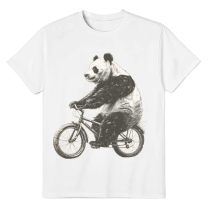 Adult Unisex Panda Riding Bike Wild Animals Nature Lover White T-shirt Costume