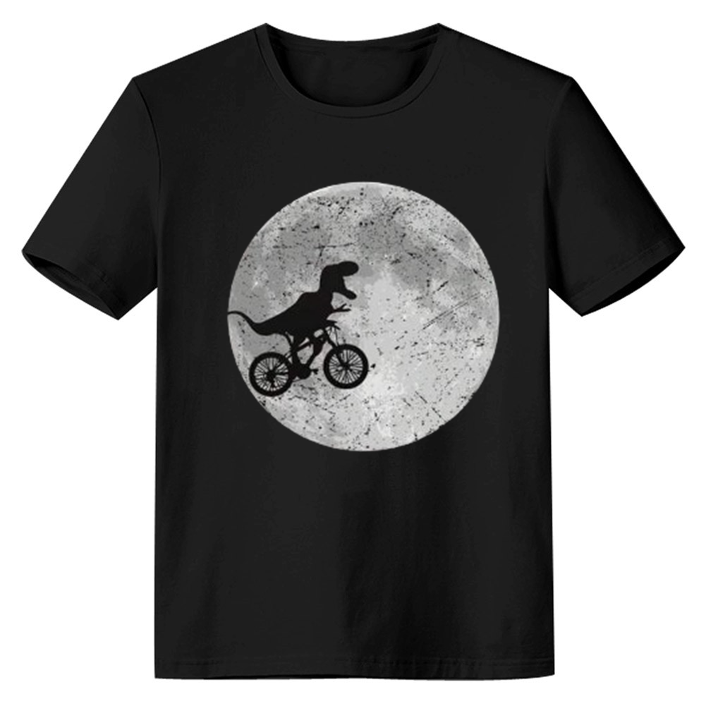 Adult Unisex Summer Casual Dinosaur Moon Print Short Sleeve Black T-shirt Costume