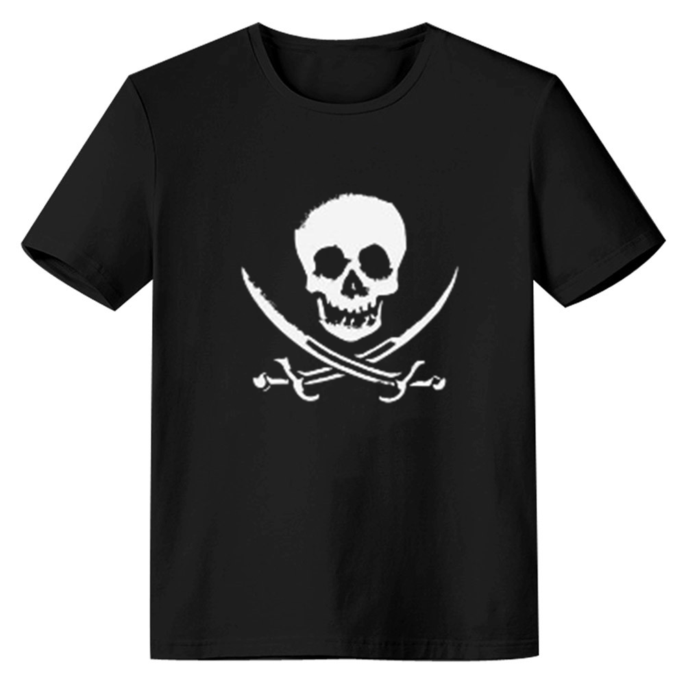 Adult Unisex Soft Comfy Unisex Pirate Horror Skull Halloween Black T-shirt Costume