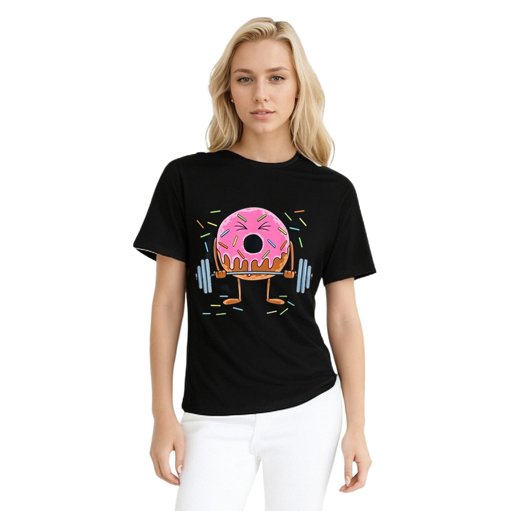 Adult Weightlifing Funny Donut Lover Fitness Gym Workout Sport Black T-shirt Costume