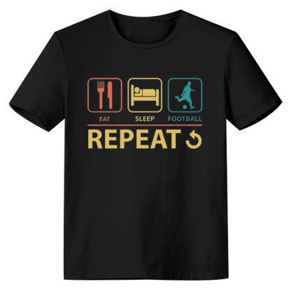 Adult Unisex Eat Sleep Football Repeat Football Soccer Lover Black T-shirt Costume