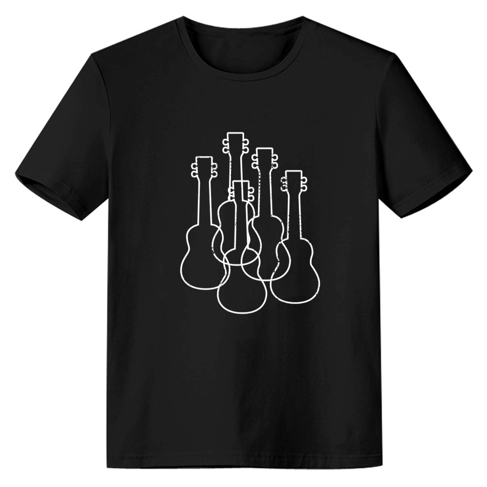 Adult Unisex Music Festival Ukulele Drawing Black T-shirt Costume