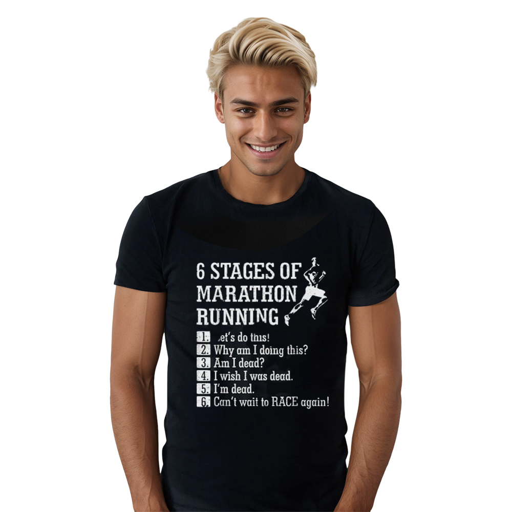 Adult 6 Stages Of Marathon Running Fitness Gym Workout Sport Black T-shirt Costume