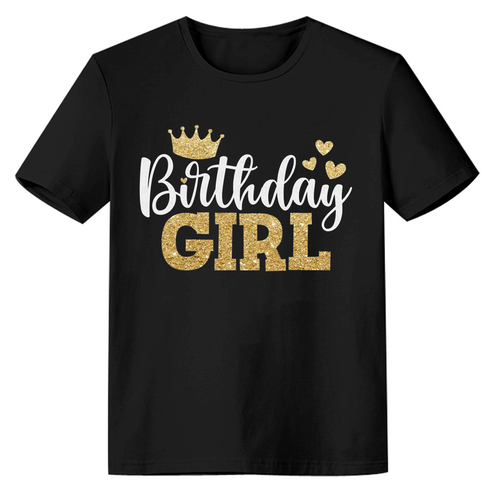 Adult Woman Birthday Girl Party Black Short Sleeve T-shirt 