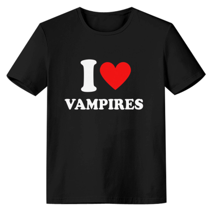 Adult Unisex I Love Vampires Halloween Black T-shirt Costume