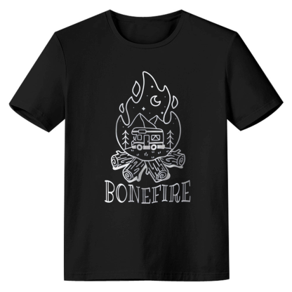 Adult Unisex Outdoor Adventure Camping Bonfire Night Black T-shirt Costume