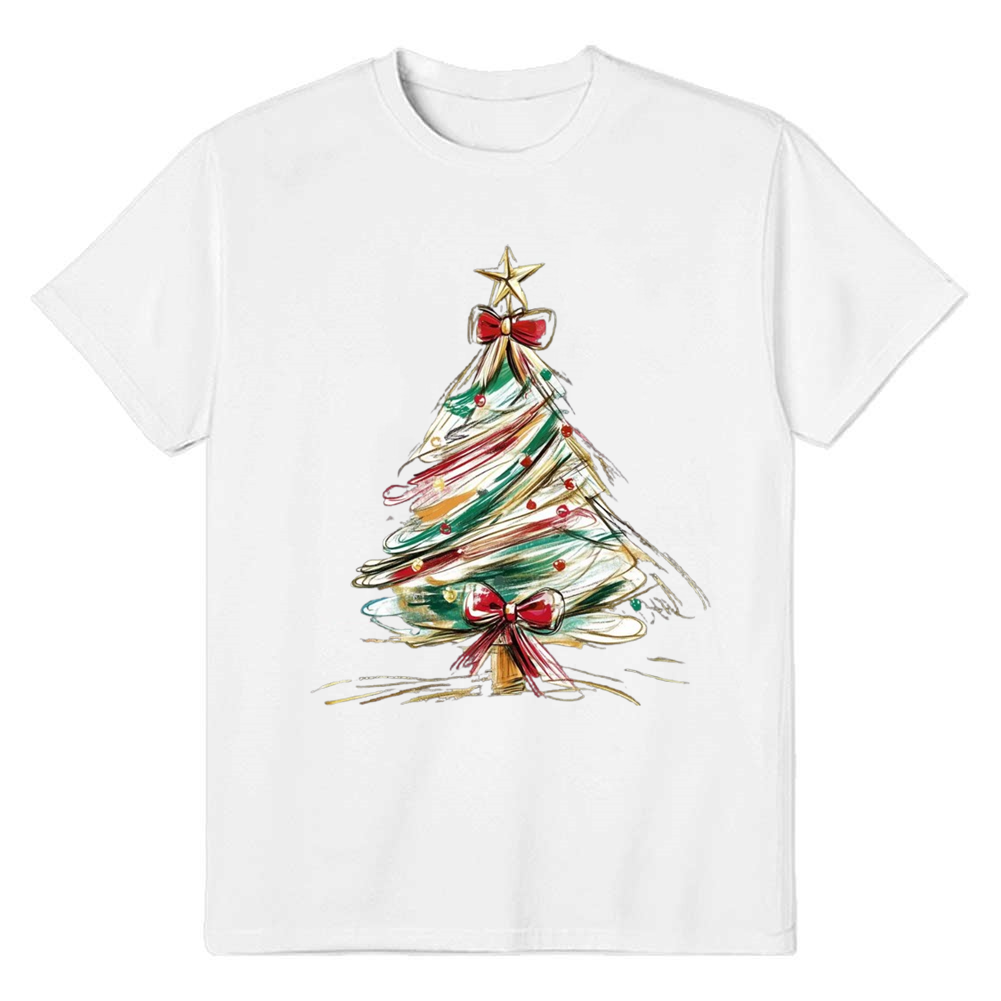 Adult Unisex Fancy Christmas Tree Xmas Festival White T-shirt