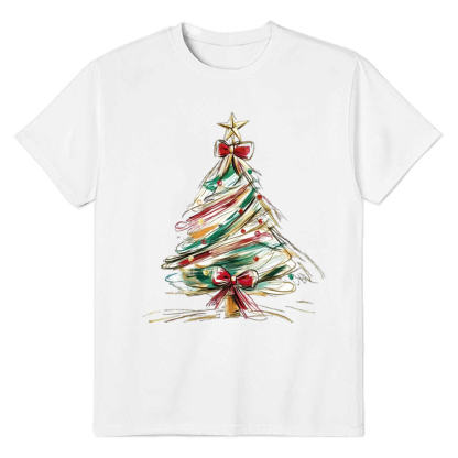 Adult Unisex Fancy Christmas Tree Xmas Festival White T-shirt